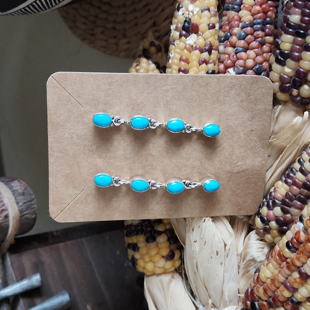 Stunning NWOT Native American Navajo Turquoise 4 Stone Dangle Earrings 🩵🎁❤️